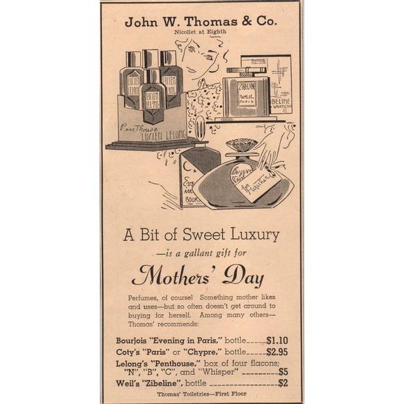 None Other - John W. Thomas & Co Mother's Day 4x8" 1935 Minneapolis Journal Advertisement D10